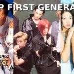 Collage of first generation K-pop idol groups from the late 1990s and early 2000s posing for promotional photos