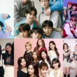 Collage of third generation K-pop idol groups from the mid to late 2010s posing in promotional photos